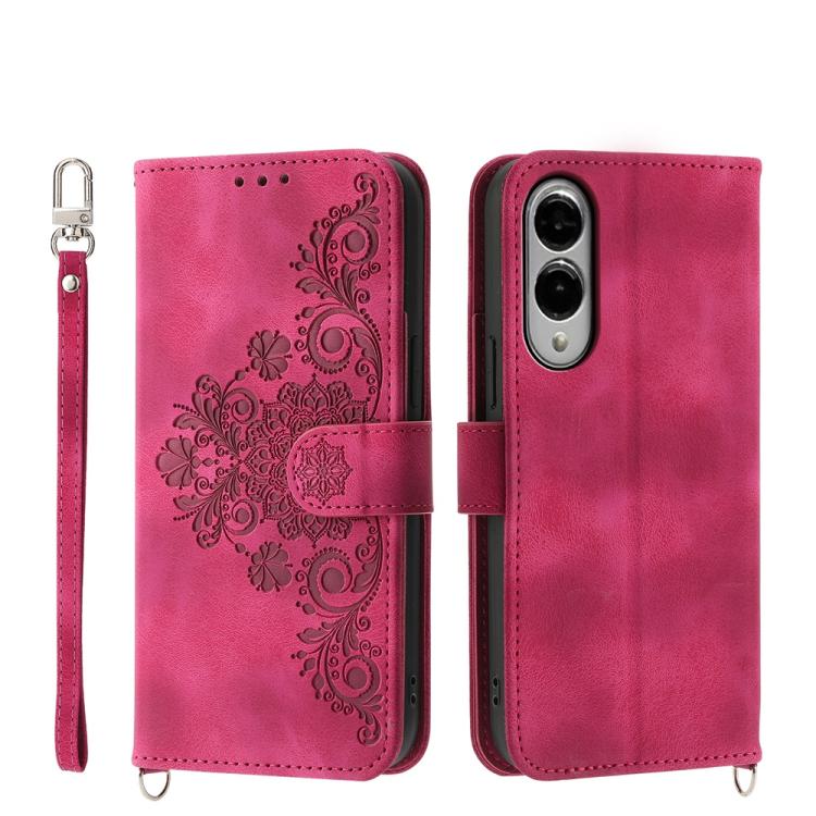 Custodia per telefono in pelle con portafoglio in rilievo con fiori Skin Feel, For Galaxy S26 5G, For Galaxy S25 FE 5G, For Galaxy S25 Edge 5G