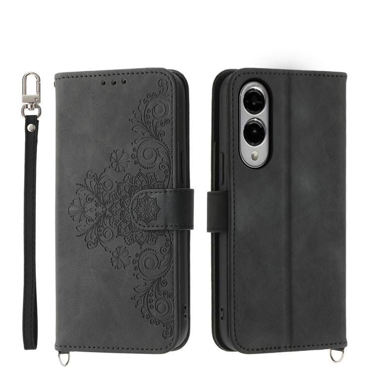 Custodia per telefono in pelle con portafoglio in rilievo con fiori Skin Feel, For Galaxy S26 5G, For Galaxy S25 FE 5G, For Galaxy S25 Edge 5G