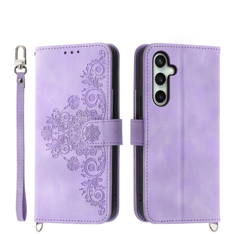 Custodia per telefono in pelle con portafoglio in rilievo con fiori Skin Feel, For Galaxy S26 5G, For Galaxy S25 FE 5G, For Galaxy S25 Edge 5G