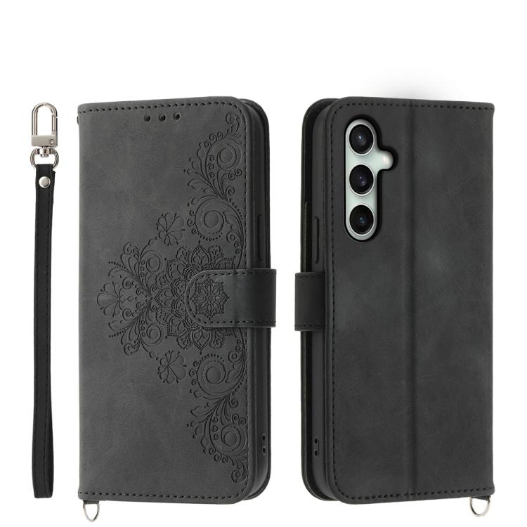 Custodia per telefono in pelle con portafoglio in rilievo con fiori Skin Feel, For Galaxy S26 5G, For Galaxy S25 FE 5G, For Galaxy S25 Edge 5G