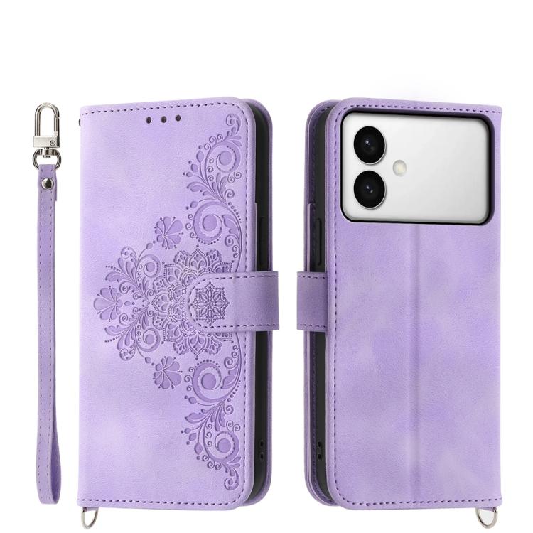 Custodia per telefono in pelle con portafoglio in rilievo con fiori Skin Feel, For Galaxy S26 FE 5G, For Galaxy S26+ 5G, For Galaxy S26 Edge 5G, For Galaxy S26 Ultra 5G