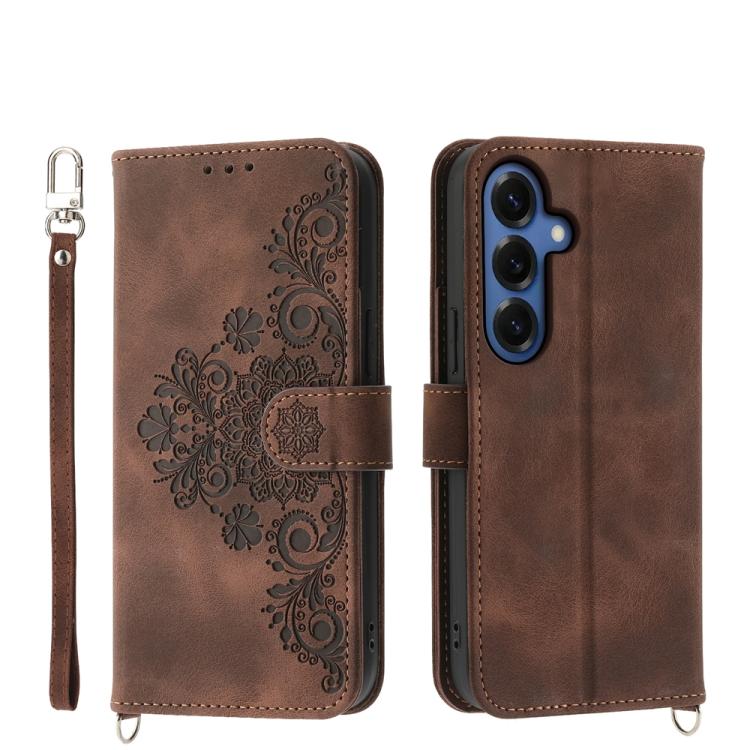 Custodia per telefono in pelle con portafoglio in rilievo con fiori Skin Feel, For Galaxy S26 FE 5G, For Galaxy S26+ 5G, For Galaxy S26 Edge 5G, For Galaxy S26 Ultra 5G