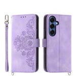 Custodia per telefono in pelle con portafoglio in rilievo con fiori Skin Feel, For Galaxy S26 5G, For Galaxy S25 FE 5G, For Galaxy S25 Edge 5G