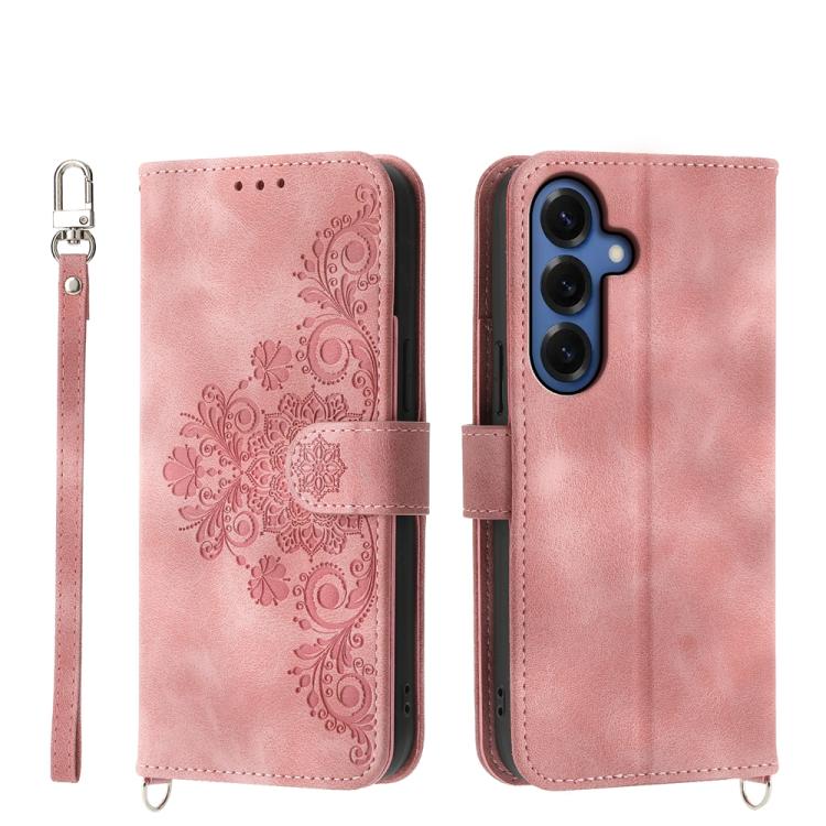 Custodia per telefono in pelle con portafoglio in rilievo con fiori Skin Feel, For Galaxy S26 5G, For Galaxy S25 FE 5G, For Galaxy S25 Edge 5G