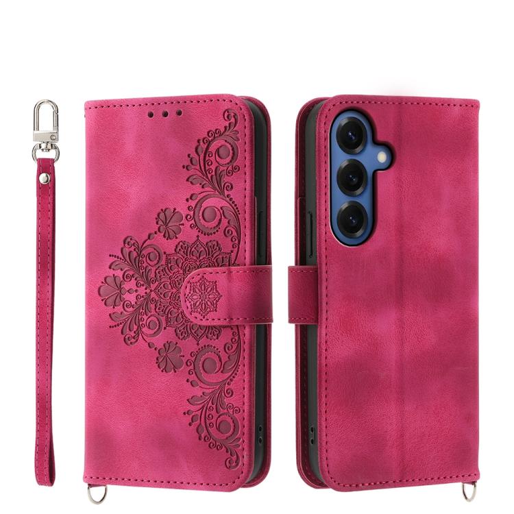 Custodia per telefono in pelle con portafoglio in rilievo con fiori Skin Feel, For Galaxy S26 5G, For Galaxy S25 FE 5G, For Galaxy S25 Edge 5G