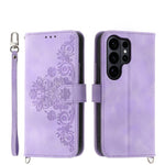 Custodia per telefono in pelle con portafoglio in rilievo con fiori Skin Feel, For Galaxy S26 FE 5G, For Galaxy S26+ 5G, For Galaxy S26 Edge 5G, For Galaxy S26 Ultra 5G