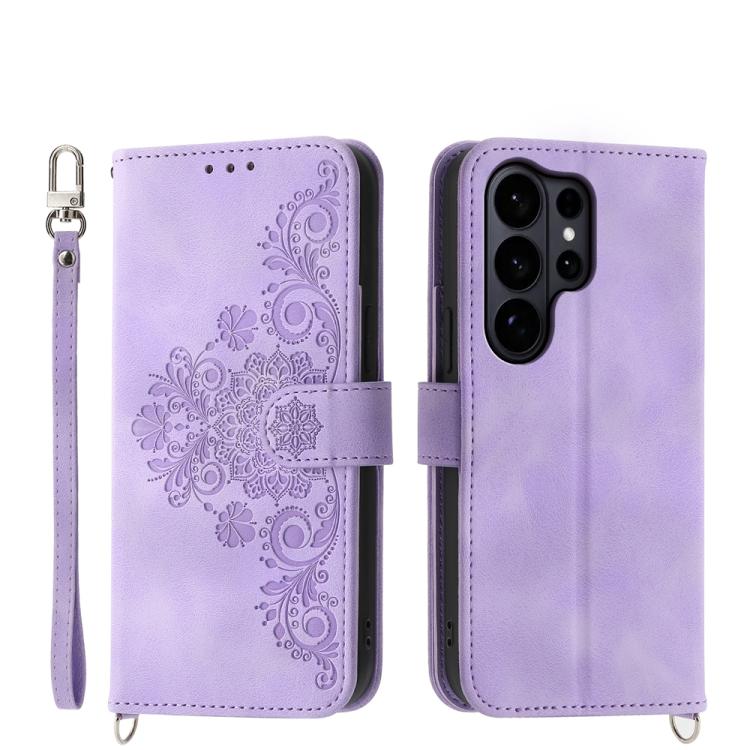 Custodia per telefono in pelle con portafoglio in rilievo con fiori Skin Feel, For Galaxy S26 FE 5G, For Galaxy S26+ 5G, For Galaxy S26 Edge 5G, For Galaxy S26 Ultra 5G