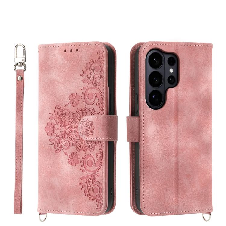 Custodia per telefono in pelle con portafoglio in rilievo con fiori Skin Feel, For Galaxy S26 FE 5G, For Galaxy S26+ 5G, For Galaxy S26 Edge 5G, For Galaxy S26 Ultra 5G