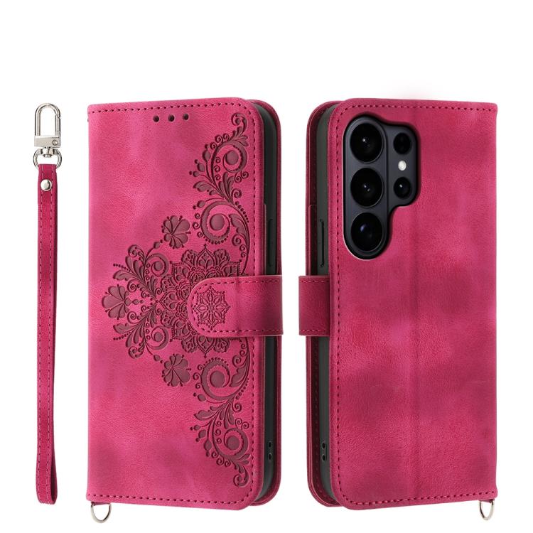 Custodia per telefono in pelle con portafoglio in rilievo con fiori Skin Feel, For Galaxy S26 FE 5G, For Galaxy S26+ 5G, For Galaxy S26 Edge 5G, For Galaxy S26 Ultra 5G