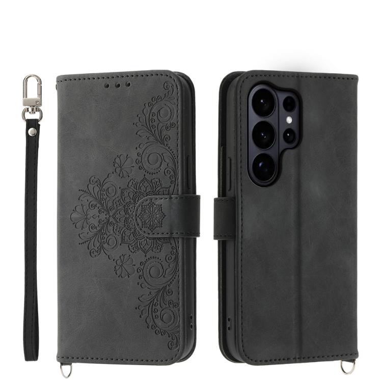 Custodia per telefono in pelle con portafoglio in rilievo con fiori Skin Feel, For Galaxy S26 FE 5G, For Galaxy S26+ 5G, For Galaxy S26 Edge 5G, For Galaxy S26 Ultra 5G