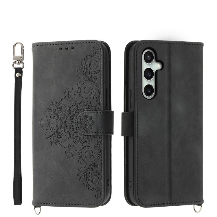 Custodia per telefono in pelle con portafoglio in rilievo con fiori Skin Feel, For Galaxy S26 FE 5G, For Galaxy S26+ 5G, For Galaxy S26 Edge 5G, For Galaxy S26 Ultra 5G