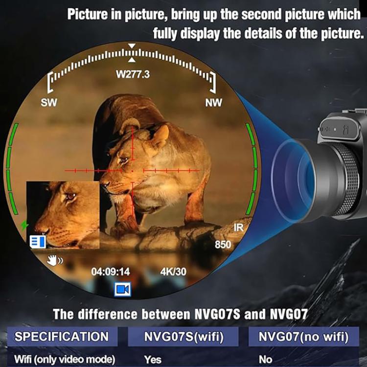NVG07S Dispositivo monoculare per esterni con schermo OLED rotondo da 1,39 pollici e visione notturna a infrarossi, da indossare sulla testa.