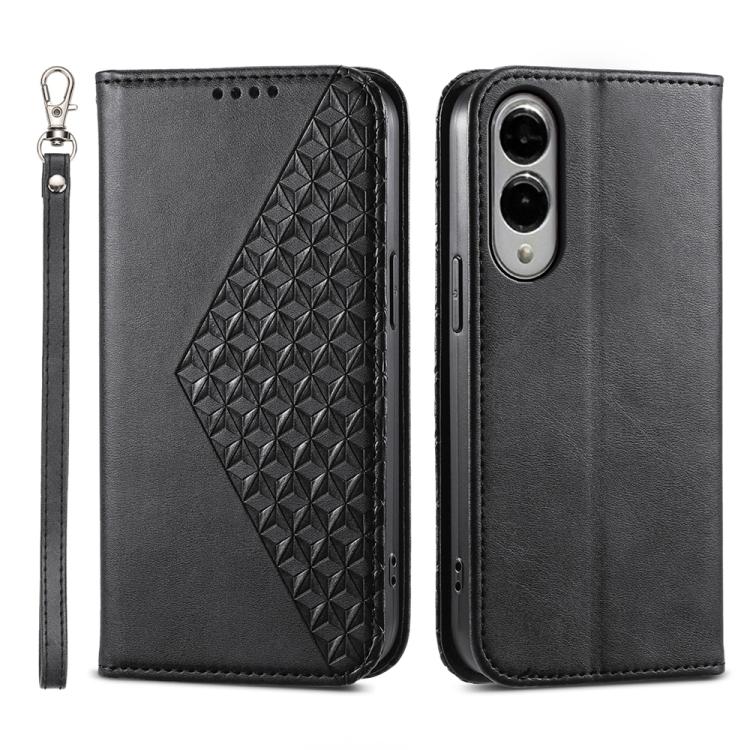 Custodia per telefono in pelle con texture a griglia cubica effetto vitello, con chiusura magnetica., For Galaxy S26 5G, For Galaxy S25 FE 5G, For Galaxy S25 Edge 5G