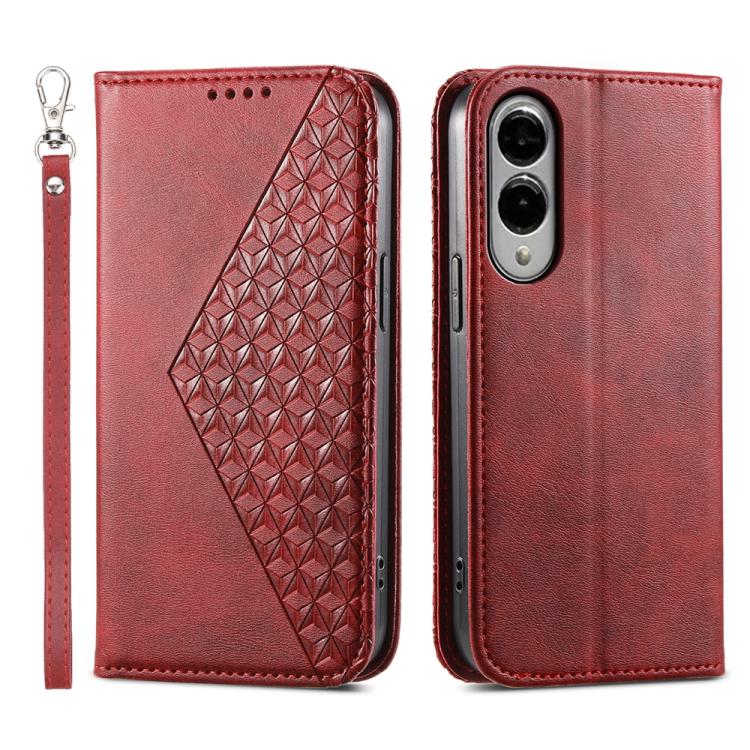 Custodia per telefono in pelle con texture a griglia cubica effetto vitello, con chiusura magnetica., For Galaxy S26 5G, For Galaxy S25 FE 5G, For Galaxy S25 Edge 5G