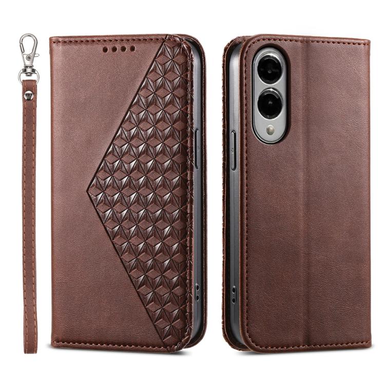 Custodia per telefono in pelle con texture a griglia cubica effetto vitello, con chiusura magnetica., For Galaxy S26 5G, For Galaxy S25 FE 5G, For Galaxy S25 Edge 5G