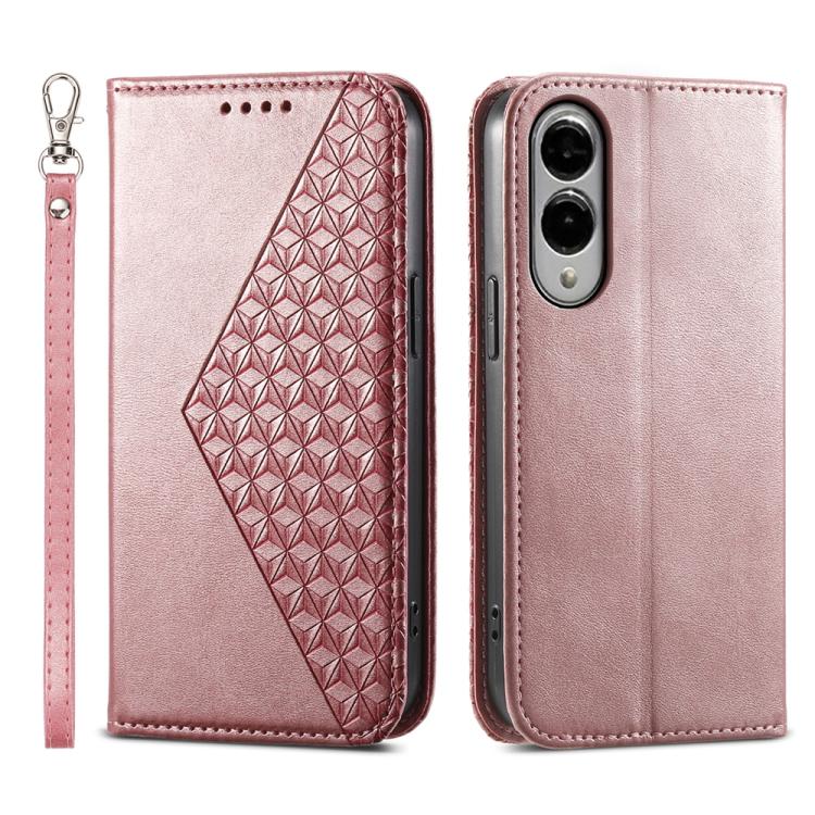 Custodia per telefono in pelle con texture a griglia cubica effetto vitello, con chiusura magnetica., For Galaxy S26 5G, For Galaxy S25 FE 5G, For Galaxy S25 Edge 5G