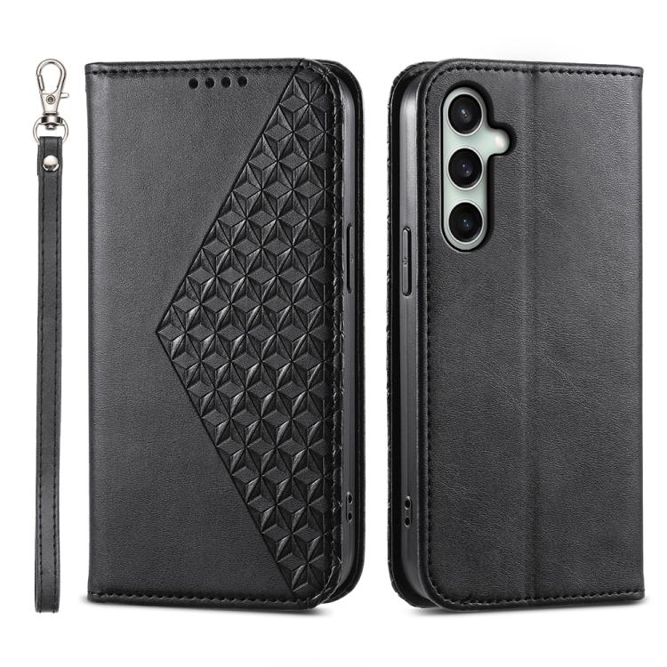 Custodia per telefono in pelle con texture a griglia cubica effetto vitello, con chiusura magnetica., For Galaxy S26 5G, For Galaxy S25 FE 5G, For Galaxy S25 Edge 5G