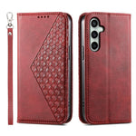 Custodia per telefono in pelle con texture a griglia cubica effetto vitello, con chiusura magnetica., For Galaxy S26 5G, For Galaxy S25 FE 5G, For Galaxy S25 Edge 5G