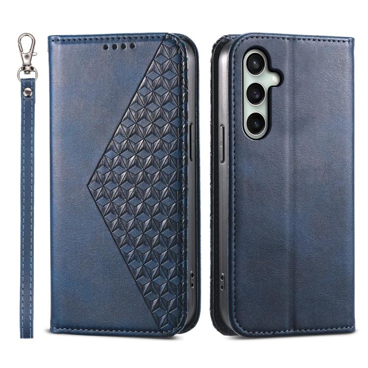 Custodia per telefono in pelle con texture a griglia cubica effetto vitello, con chiusura magnetica., For Galaxy S26 5G, For Galaxy S25 FE 5G, For Galaxy S25 Edge 5G