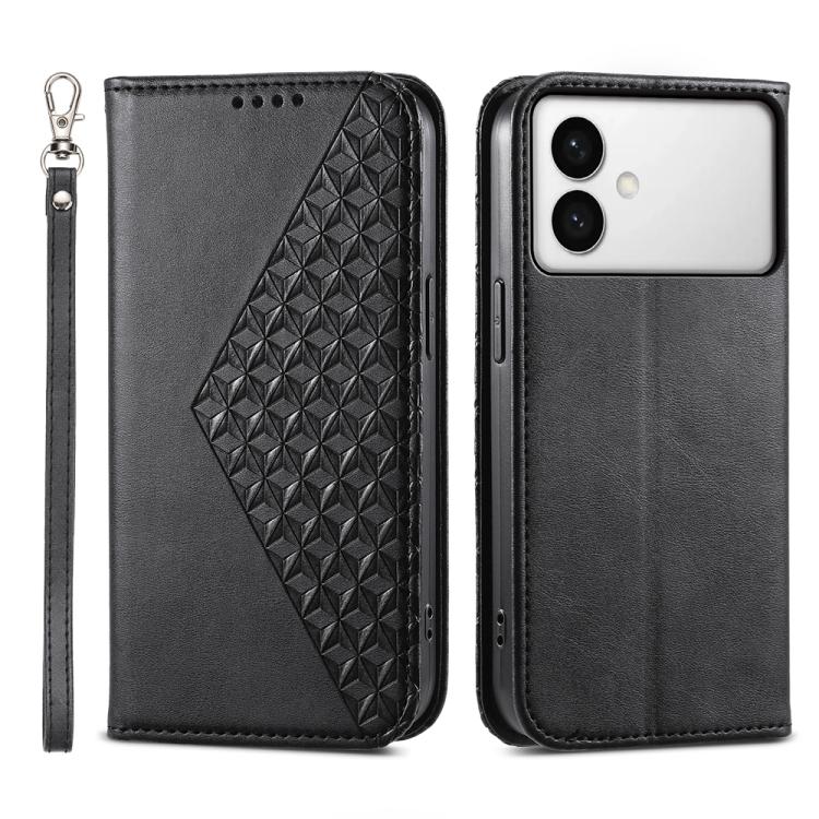 Custodia per telefono in pelle con texture a griglia cubica effetto vitello, con chiusura magnetica., For Galaxy S26 FE 5G, For Galaxy S26+ 5G, For Galaxy S26 Edge 5G, For Galaxy S26 Ultra 5G