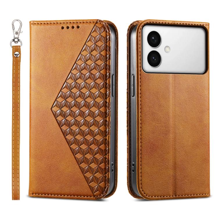 Custodia per telefono in pelle con texture a griglia cubica effetto vitello, con chiusura magnetica., For Galaxy S26 FE 5G, For Galaxy S26+ 5G, For Galaxy S26 Edge 5G, For Galaxy S26 Ultra 5G