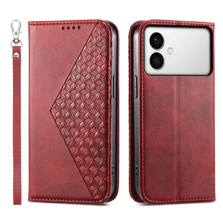 Custodia per telefono in pelle con texture a griglia cubica effetto vitello, con chiusura magnetica., For Galaxy S26 FE 5G, For Galaxy S26+ 5G, For Galaxy S26 Edge 5G, For Galaxy S26 Ultra 5G