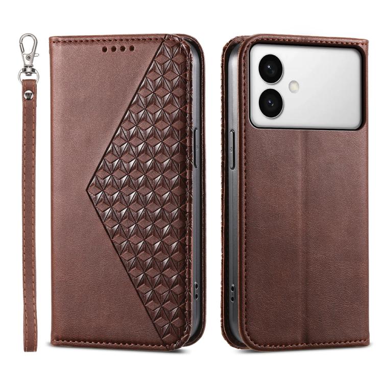 Custodia per telefono in pelle con texture a griglia cubica effetto vitello, con chiusura magnetica., For Galaxy S26 FE 5G, For Galaxy S26+ 5G, For Galaxy S26 Edge 5G, For Galaxy S26 Ultra 5G