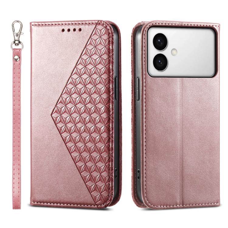 Custodia per telefono in pelle con texture a griglia cubica effetto vitello, con chiusura magnetica., For Galaxy S26 FE 5G, For Galaxy S26+ 5G, For Galaxy S26 Edge 5G, For Galaxy S26 Ultra 5G