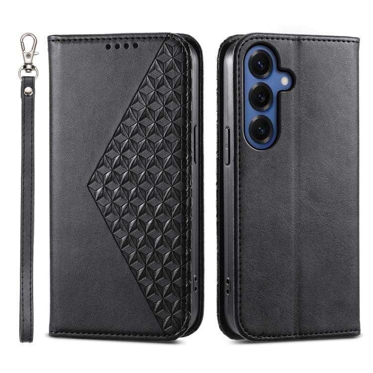 Custodia per telefono in pelle con texture a griglia cubica effetto vitello, con chiusura magnetica., For Galaxy S26 FE 5G, For Galaxy S26+ 5G, For Galaxy S26 Edge 5G, For Galaxy S26 Ultra 5G