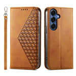 Custodia per telefono in pelle con texture a griglia cubica effetto vitello, con chiusura magnetica., For Galaxy S26 FE 5G, For Galaxy S26+ 5G, For Galaxy S26 Edge 5G, For Galaxy S26 Ultra 5G