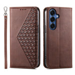 Custodia per telefono in pelle con texture a griglia cubica effetto vitello, con chiusura magnetica., For Galaxy S26 FE 5G, For Galaxy S26+ 5G, For Galaxy S26 Edge 5G, For Galaxy S26 Ultra 5G