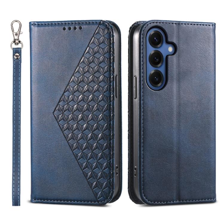 Custodia per telefono in pelle con texture a griglia cubica effetto vitello, con chiusura magnetica., For Galaxy S26 FE 5G, For Galaxy S26+ 5G, For Galaxy S26 Edge 5G, For Galaxy S26 Ultra 5G