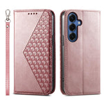 Custodia per telefono in pelle con texture a griglia cubica effetto vitello, con chiusura magnetica., For Galaxy S26 FE 5G, For Galaxy S26+ 5G, For Galaxy S26 Edge 5G, For Galaxy S26 Ultra 5G
