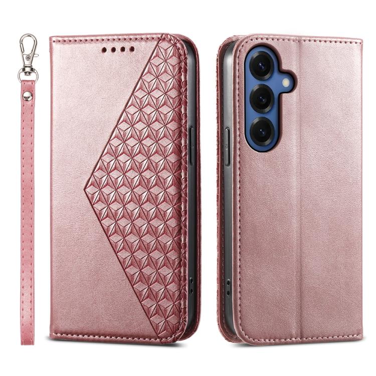 Custodia per telefono in pelle con texture a griglia cubica effetto vitello, con chiusura magnetica., For Galaxy S26 FE 5G, For Galaxy S26+ 5G, For Galaxy S26 Edge 5G, For Galaxy S26 Ultra 5G