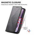 Custodia per telefono in pelle con texture a griglia cubica effetto vitello, con chiusura magnetica., For Galaxy S26 5G, For Galaxy S25 FE 5G, For Galaxy S25 Edge 5G