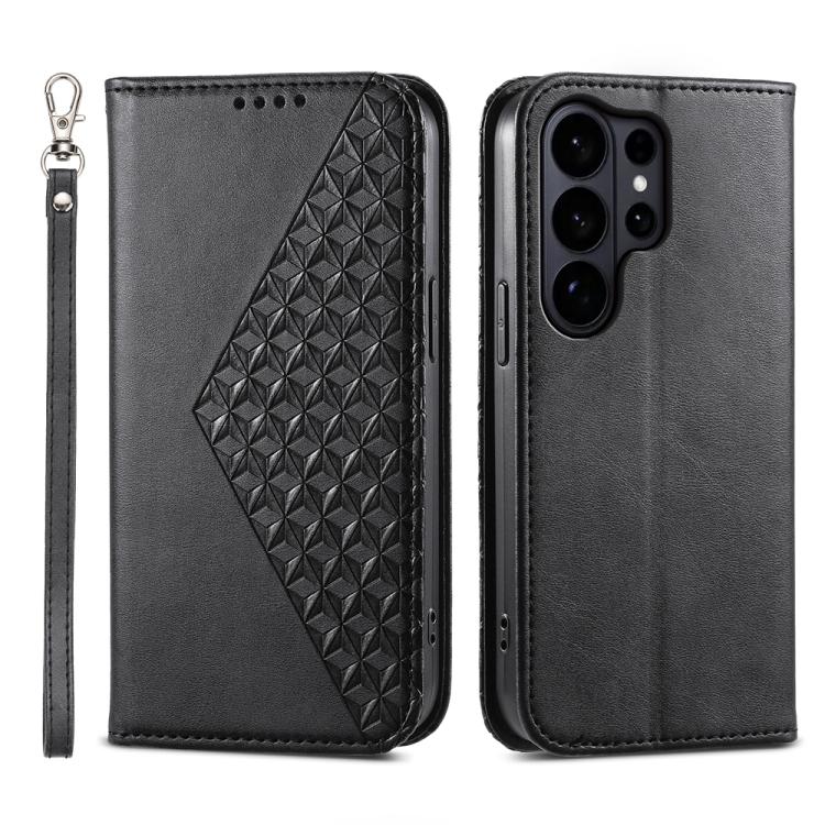 Custodia per telefono in pelle con texture a griglia cubica effetto vitello, con chiusura magnetica., For Galaxy S26 FE 5G, For Galaxy S26+ 5G, For Galaxy S26 Edge 5G, For Galaxy S26 Ultra 5G