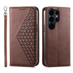 Custodia per telefono in pelle con texture a griglia cubica effetto vitello, con chiusura magnetica., For Galaxy S26 FE 5G, For Galaxy S26+ 5G, For Galaxy S26 Edge 5G, For Galaxy S26 Ultra 5G