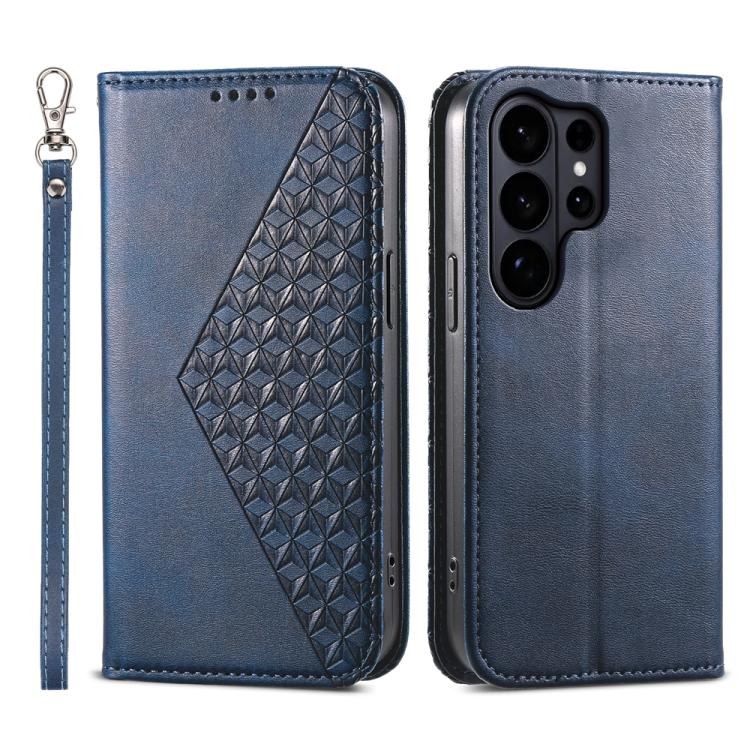Custodia per telefono in pelle con texture a griglia cubica effetto vitello, con chiusura magnetica., For Galaxy S26 FE 5G, For Galaxy S26+ 5G, For Galaxy S26 Edge 5G, For Galaxy S26 Ultra 5G