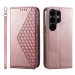 Custodia per telefono in pelle con texture a griglia cubica effetto vitello, con chiusura magnetica., For Galaxy S26 FE 5G, For Galaxy S26+ 5G, For Galaxy S26 Edge 5G, For Galaxy S26 Ultra 5G