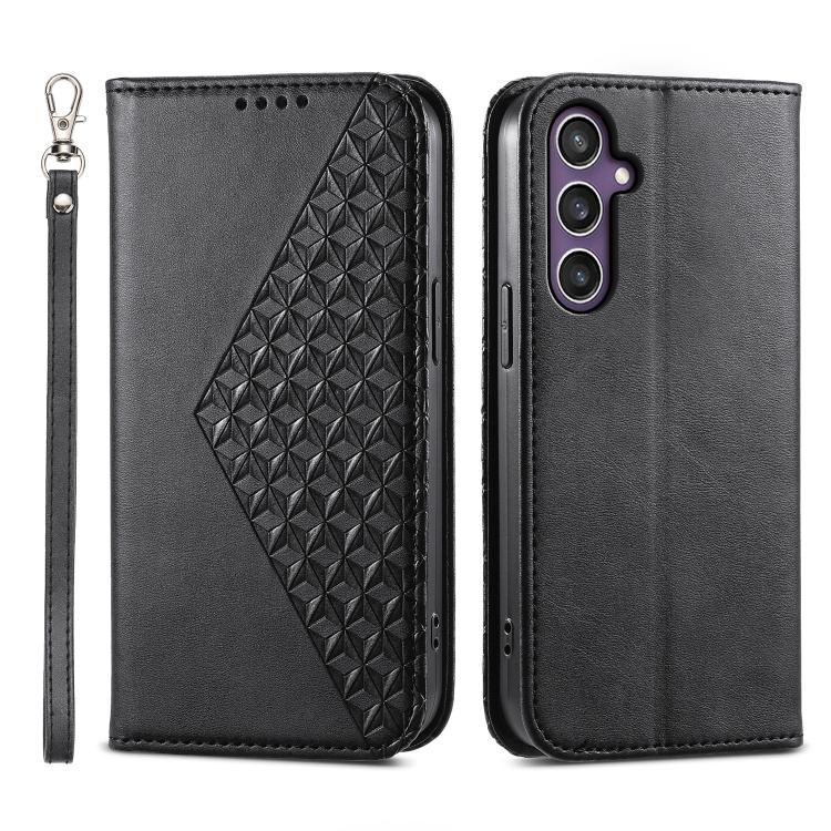 Custodia per telefono in pelle con texture a griglia cubica effetto vitello, con chiusura magnetica., For Galaxy S26 FE 5G, For Galaxy S26+ 5G, For Galaxy S26 Edge 5G, For Galaxy S26 Ultra 5G