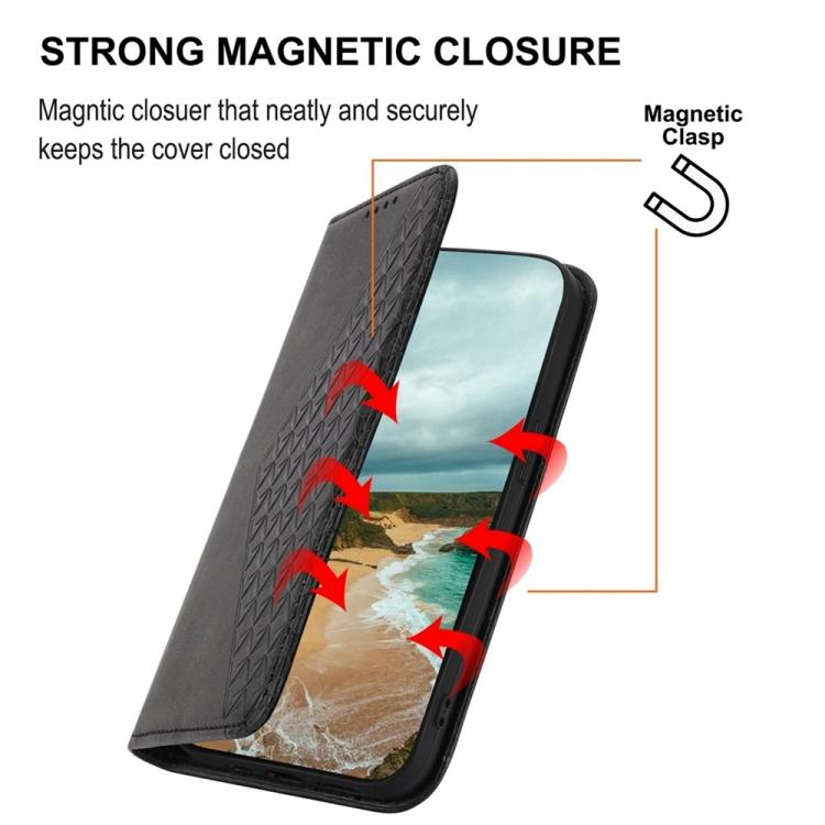 Custodia per telefono in pelle con texture a griglia cubica effetto vitello, con chiusura magnetica., For Galaxy S26 FE 5G, For Galaxy S26+ 5G, For Galaxy S26 Edge 5G, For Galaxy S26 Ultra 5G