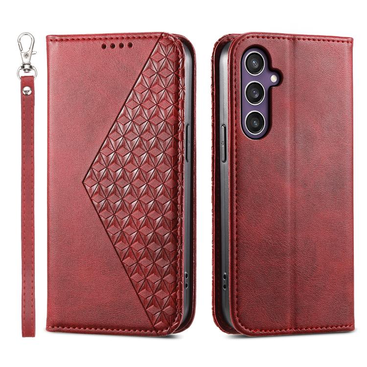 Custodia per telefono in pelle con texture a griglia cubica effetto vitello, con chiusura magnetica., For Galaxy S26 FE 5G, For Galaxy S26+ 5G, For Galaxy S26 Edge 5G, For Galaxy S26 Ultra 5G