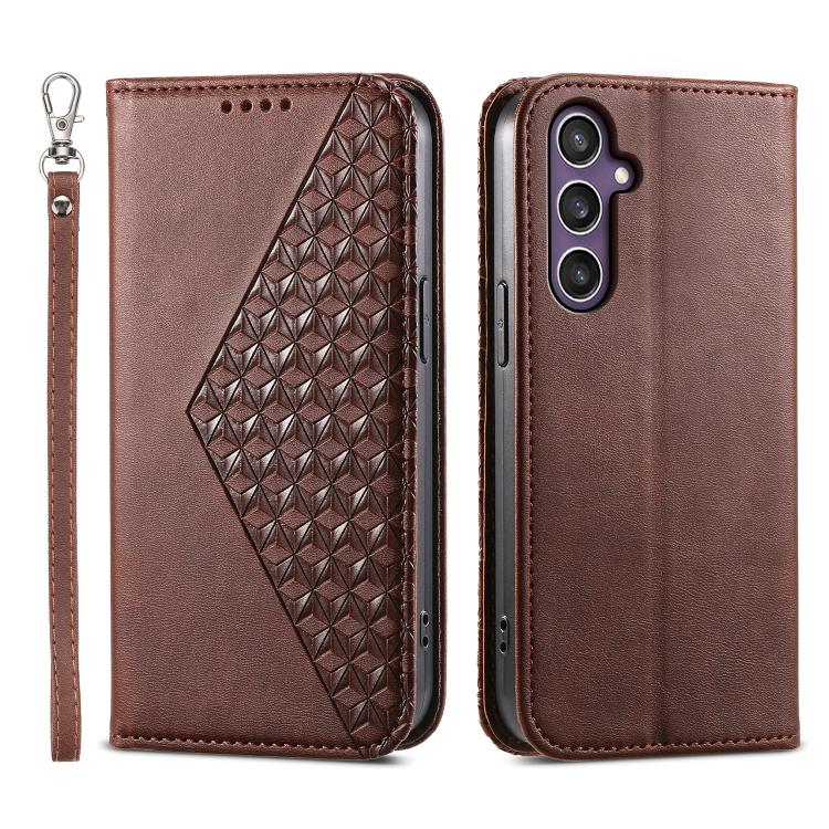 Custodia per telefono in pelle con texture a griglia cubica effetto vitello, con chiusura magnetica., For Galaxy S26 FE 5G, For Galaxy S26+ 5G, For Galaxy S26 Edge 5G, For Galaxy S26 Ultra 5G