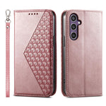Custodia per telefono in pelle con texture a griglia cubica effetto vitello, con chiusura magnetica., For Galaxy S26 FE 5G, For Galaxy S26+ 5G, For Galaxy S26 Edge 5G, For Galaxy S26 Ultra 5G