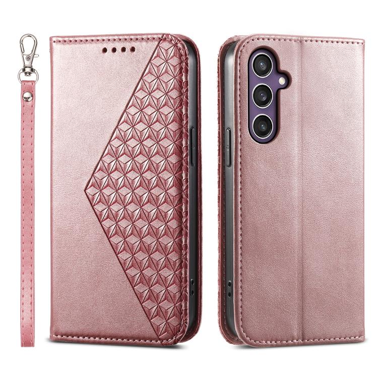 Custodia per telefono in pelle con texture a griglia cubica effetto vitello, con chiusura magnetica., For Galaxy S26 FE 5G, For Galaxy S26+ 5G, For Galaxy S26 Edge 5G, For Galaxy S26 Ultra 5G