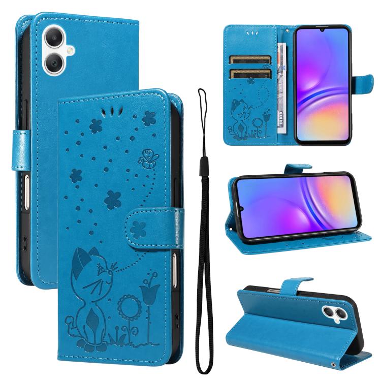 Custodia per telefono in pelle con stampa a rilievo di gatto e ape., For Samsung Galaxy A36 5G / M56 5G, For Samsung Galaxy A06 5G / 4G, For Samsung Galaxy A56 5G