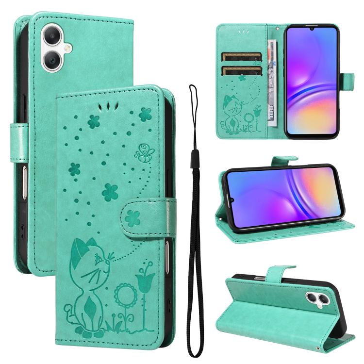 Custodia per telefono in pelle con stampa a rilievo di gatto e ape., For Samsung Galaxy A36 5G / M56 5G, For Samsung Galaxy A06 5G / 4G, For Samsung Galaxy A56 5G
