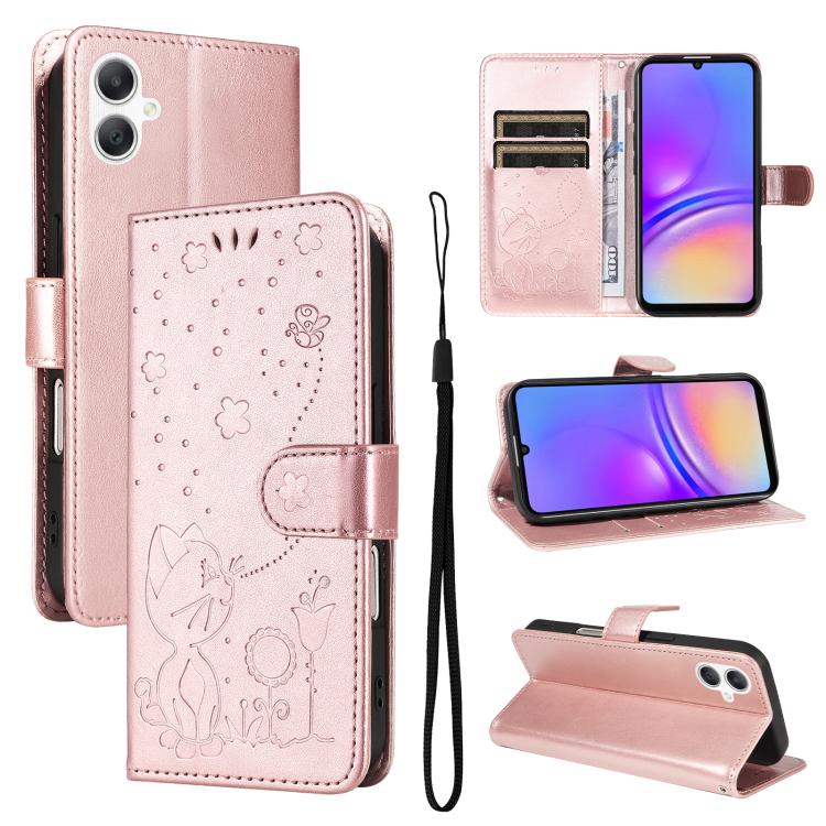 Custodia per telefono in pelle con stampa a rilievo di gatto e ape., For Samsung Galaxy A36 5G / M56 5G, For Samsung Galaxy A06 5G / 4G, For Samsung Galaxy A56 5G