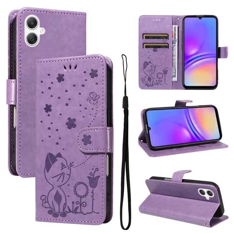 Custodia per telefono in pelle con stampa a rilievo di gatto e ape., For Samsung Galaxy A57 5G, For Samsung Galaxy A37 5G, For Galaxy A27 5G, For Samsung Galaxy A07 5G
