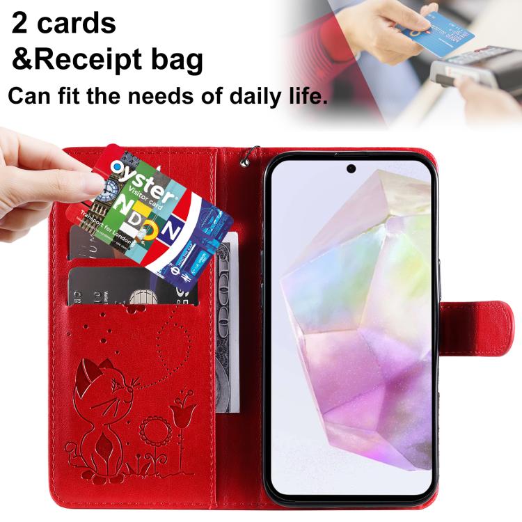 Custodia per telefono in pelle con stampa a rilievo di gatto e ape., For Samsung Galaxy A36 5G / M56 5G, For Samsung Galaxy A06 5G / 4G, For Samsung Galaxy A56 5G